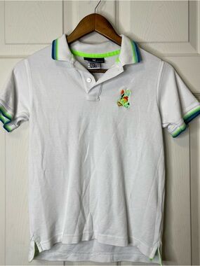 Psycho Bunny Big Boys Green And Blue Striped White Polo Sz M 10/12
